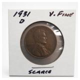 1931-D Lincoln Wheat Cent, Very Fine