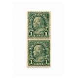1924 US #604 Franklin 1Â¢ Joint Line Coil Pair