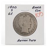 1900-S Barber Half Dollar, Gd