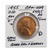 1955-D/D Lincoln Wheat Cent, RD, D/D