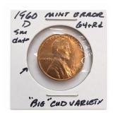 1960-D Lincoln Memorial Cent, BU, Big Cud Variety