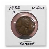 1932-D Lincoln Wheat Cent, Very Fine