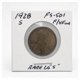 1928-S Lincoln Wheat Cent, F/VF, FS-501
