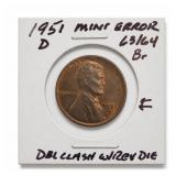 1951-D Lincoln Wheat Cent, Mint Error