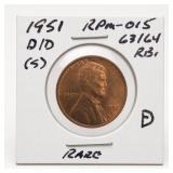 1951-D Lincoln Wheat Cent, RB, RPM-015 D/D