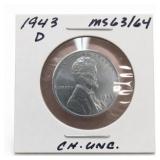 1943-D Lincoln Wheat Cent, Choice UNC, MS63