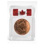 1 Oz .999 Copper Maple Leaf Design Round, MS69+