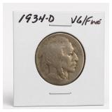 1934-D Buffalo Nickel, VG/Fine
