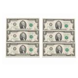 6 2003 Two-Dollar Federal Reserve Notes