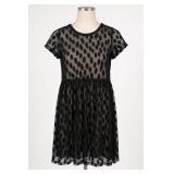 Black Mesh Polka Dot Short-Sleeve Dress
