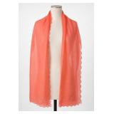 Coral Sheer Scarf With Scalloped Edges