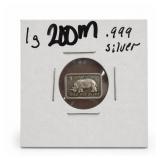 1 Gram .999 Fine Silver Rhino Bullion Bar