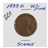 1933-D Lincoln Wheat Cent, VG/FINE