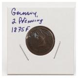 1875-F German 2 Pfennig Coin