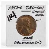 1952-S Lincoln Wheat Cent, Choice UNC, DDO-001