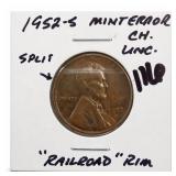 1952-S Lincoln Wheat Cent, CH UNC, Split