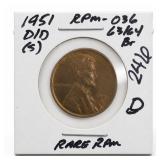 1951-D/D Lincoln Wheat Cent, RPM-036 D/D