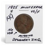 1925-S Wheat Cent Error Coin