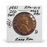 1951-D/D Lincoln Wheat Cent, MS63, RPM-014