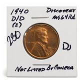 1940-D Lincoln Wheat Cent, MS64RD, D/D