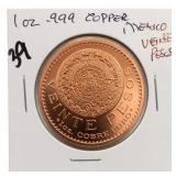 1917 Mexico 1 Peso Copper Bullion Round
