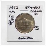 1952-S Jefferson Nickel, RPM-002, RPM55, S/S