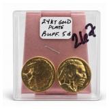 2 Gold Plated-Colored Buffalo Nickels