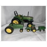 3 METAL JOHN DEERE TRACTORS AND WAGON