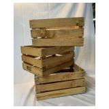 3 WOODEN SLATTED  CRATES