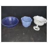 2 POTTERY PIECES 1 MILK GLASS PIECE