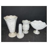 4 MILK GLASS VASES