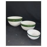 3 GREEN AND WHITE BOWLS