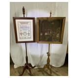 2 FRAMED NEEDLEWORK PIECES WITH STANDS