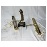 2 BRASS LIGHTS AND GOLF FIGURE