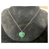 GREEN HEART STERLING SILVER PENDANT WITH CHAIN