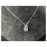 SILVER PENDANT WITH PURPLE AND CLEAR STONES