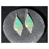 MALACHITE  AND STERLING SILVER FISH HOOK EARRINGS