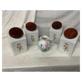 4 CANISTERS AND PITCHER