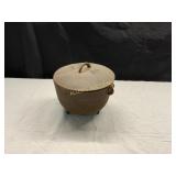 CAST IRON  THREE LEGGED POT  WITH LID