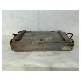 WOODEN AMMO  CRATE WITH ROPE HANDLES
