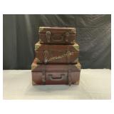 3 EARLY SUIT CASES WITH WOODEN FRAMES