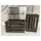 2 LARGE WOODEN CRATES LOCOMOTIVE PICTURE