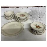 32 PIECES  NIKKO DINNERWARE AND 7 CRYSTAL GOBLETS