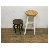 WOODEN STOOL WITH WOODEN PLANT STAND