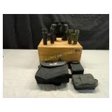 WOODEN  BOX WITH BINOCULARS