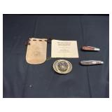 1863 WEST VIRGINIA  BELT BUCKLE WITH 2 CASE KNIVES