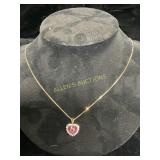 14 KT GOLD RUBY/DIAMOND PENDANT 14KT YG CHAIN 18