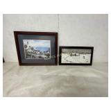 2 FRAMED PRINTS LIGHT HOUSE AND FARM SCENE