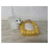 RETRO PLASTIC BABY JESUS AND SHEEP YARD ART