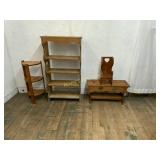 RETRO WOODEN  SHELVES   BENCH AND CHAIR